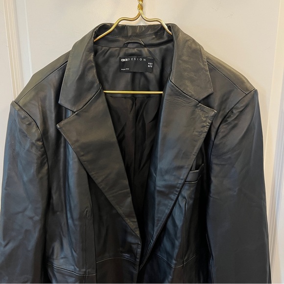 ASOS Design NWT Geuine Black Leather Trench Jacket - Picture 1 of 15